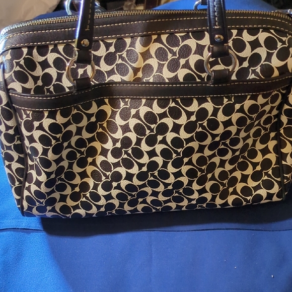 Coach Black and Cream Signature Satchel Bowling Bag Asking Only $80
